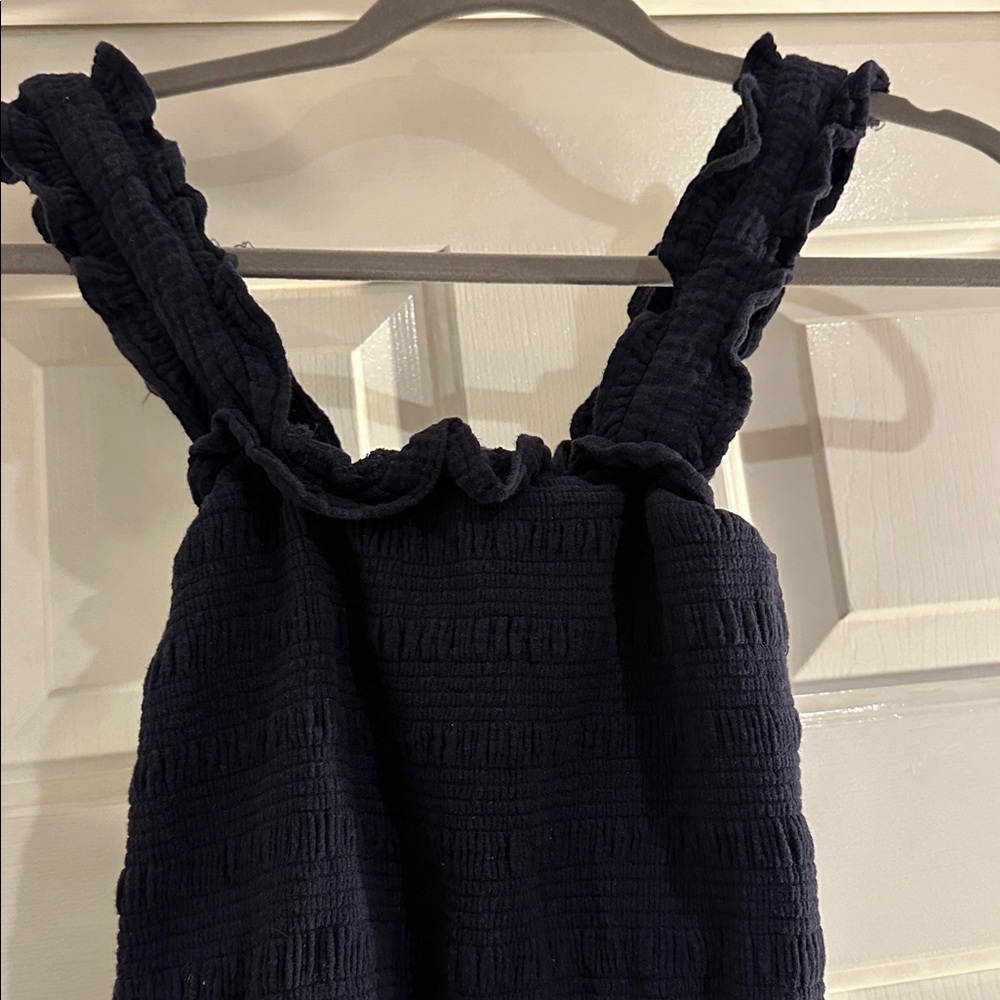 C&C California Navy Blue Smocked Maxi Summer Dress with Patch Pockets XS